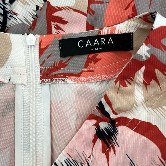 CAARA Asti Midi Dress Size M Pink Coral Red Floral V-neck Puff Sleeve Spring - Picture 7 of 9